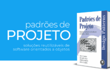 "Padrões de Projetos: livro essencial que apresenta soluções reutilizáveis para desenvolvedores de software."